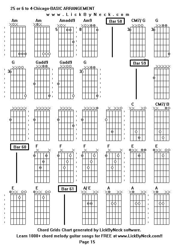 Chord Grids Chart of chord melody fingerstyle guitar song-25 or 6 to 4-Chicago-BASIC ARRANGEMENT,generated by LickByNeck software.